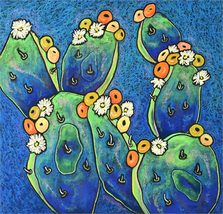 Jenny Willigrod Original Pastel on Paper – "Blooming Cactus"