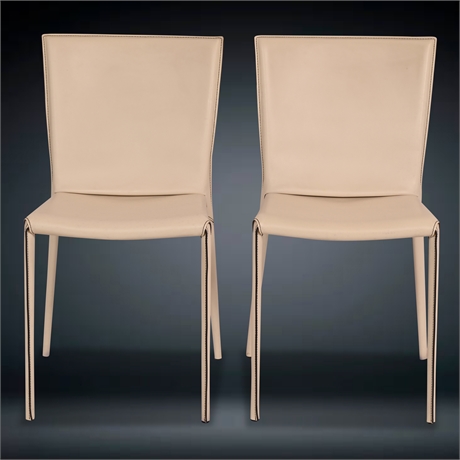 Pair Beverly Leather Dining Chairs