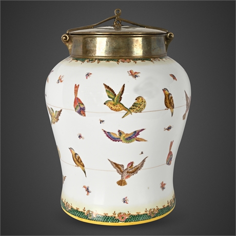 Tozai Home Porcelain & Brass Lidded Jar – Birds & Butterflies Motif
