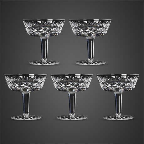 Set of 5 Waterford Lismore Crystal Coupes – Maker Marked, 4"