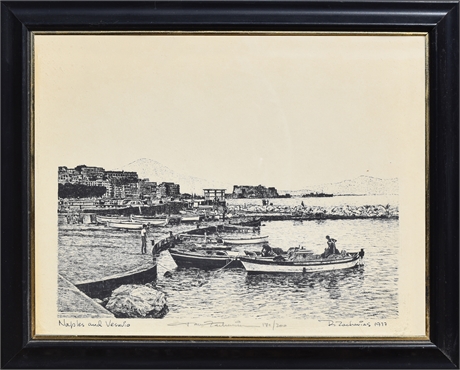 R. Zacharias (1977), Naples and Vesuvio, Limited Edition Etching 171/200