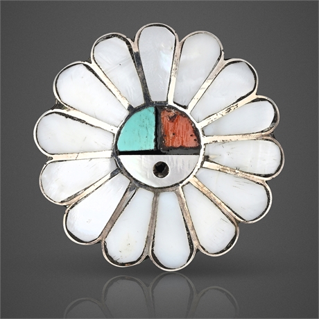 Zuni Sunface Sterling Inlay Convertible Brooch Pendant