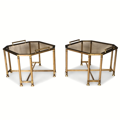 Mastercraft Brass & Smoked-Glass Octagonal Coffee Table, Italian 1970s
