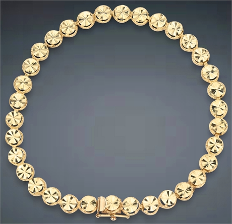 14K Gold Flower Sun Diamond Cut Link Bracelet