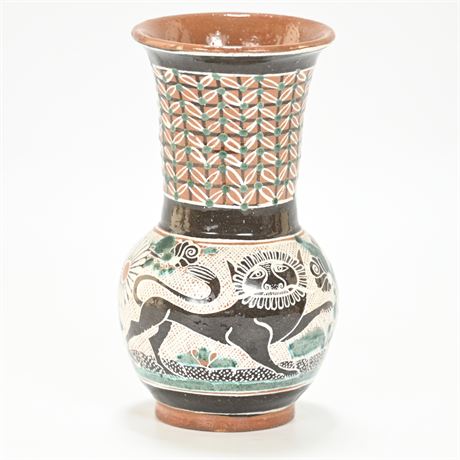 Vintage Mexican Petatillo Pottery Vase Bernabe