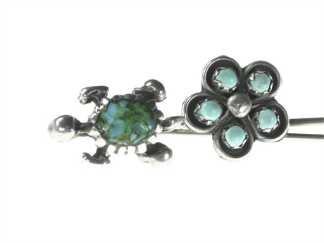 Pair Turquoise & Sterling Hat Pins