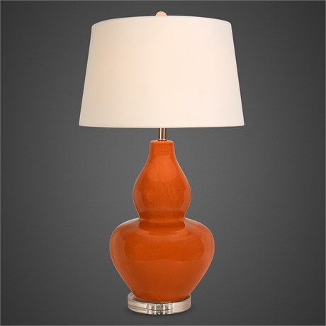Ceramic Double-Gourd Table Lamp — Orange Crazed Glaze, 3-Way, Lucite Base