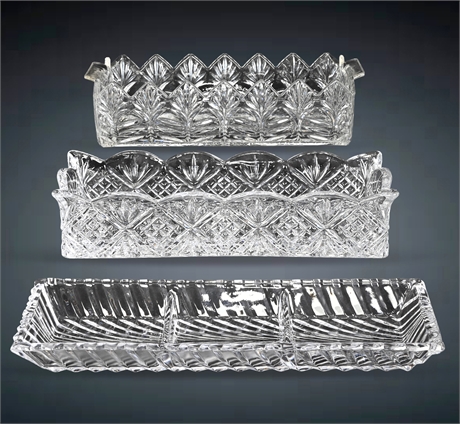 Elegant Crystal Serving Set: Godinger Dublin Tray, Bormioli Divided Dish +++