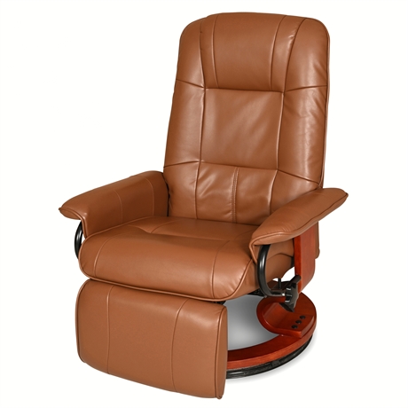 360° Swivel Manual Recliner — Cognac Faux Leather, Hardwood Base