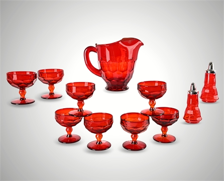 Viking Georgian Ruby Red 11-Piece Set – Pitcher, 8 Stems & Shakers