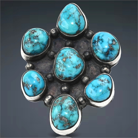 Navajo Turquoise Cluster and Silver Ring, c. 1950s