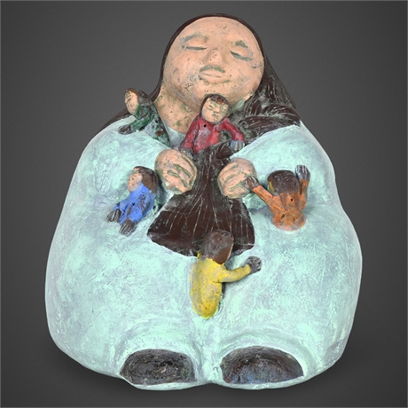 Large Fernando Botero–Style Storyteller Ceramic Sculpture