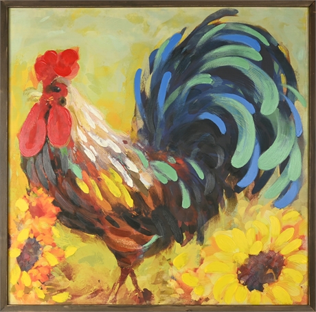 "Rooster & Sunflowers" Embellished Canvas Art