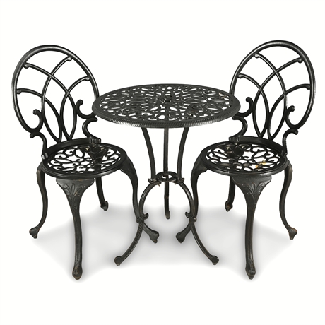 Charleston 3-Piece Cast Aluminum Bistro Set Table & Chairs