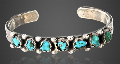 Vintage Navajo Sterling Silver & Turquoise Nugget Cuff Bracelet, 28g