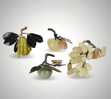Mid-Century Carved Hardstone Fruits — Grapes, Apples & Buddha’s Hand Citron