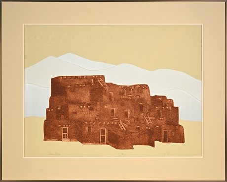 Helen Gwinn "Timeless Pueblo..." Signed Embossed Intaglio Etching, 24/40