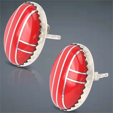 Sterling Inlaid Coral Style Earrings