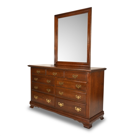 American Cherry Chippendale Dresser with Mirror