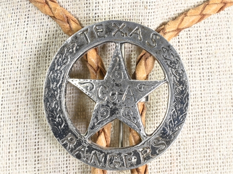 Vintage Texas Rangers Badge Bolo Tie - Made from Silver Peso
