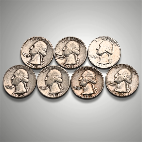 1950 - 1959 (7) Washington Silver Quarters