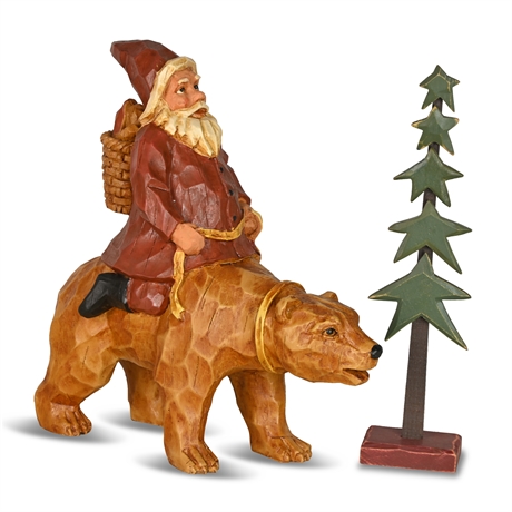 13" Folk Santa on Bear"