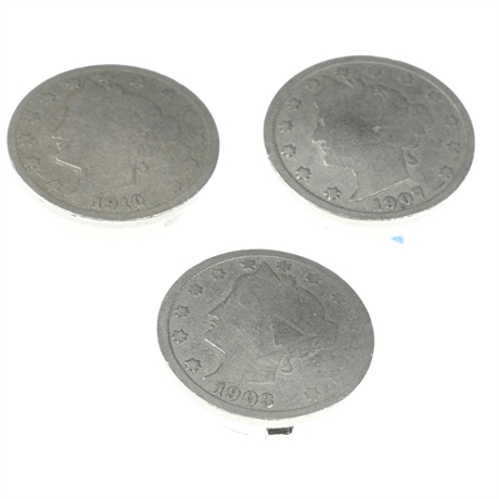 (3) Barber Nickels Converted to Button Covers