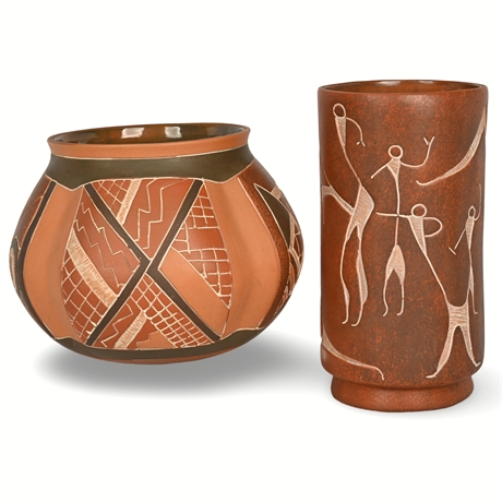 Tribal-Inspired Ceramic Vase and Pottery Set