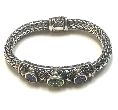 Sterling Silver Bracelet with Multicolor Stones