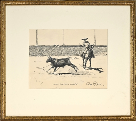 Rygh Westby 1981 Ink Drawing “Charro – Practicing Figure 8"