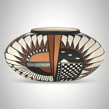 Pueblo-Style Geometric Pottery Jar, Signed “Gato / Goto / Cato / Coto”