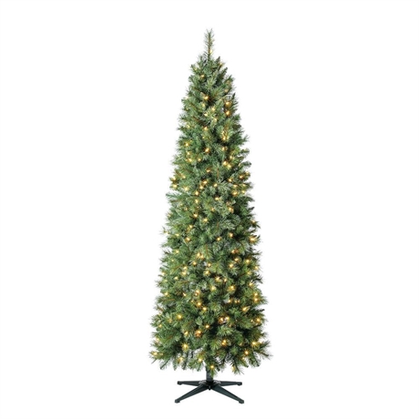 7' Wesley Pencil Pine 300 Lt Clear Christmas Tree