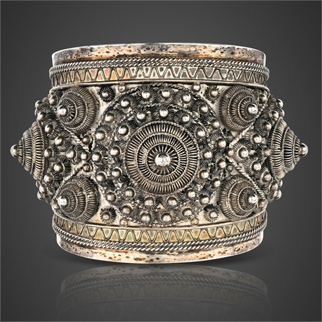 Heavy Ornate Sterling Silver Cuff Bracelet – 93.5g Vintage