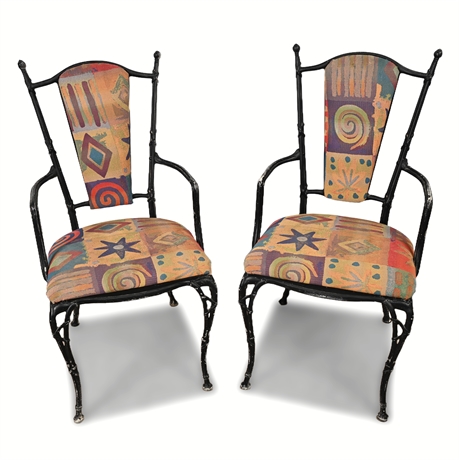 (2) Electric Southwest Iron Armchairs - Postmodern Upholstery
