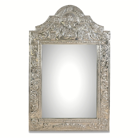 Spanish Colonial Style Repoussé Pressed Tin Wall Mirror with Arched Crest