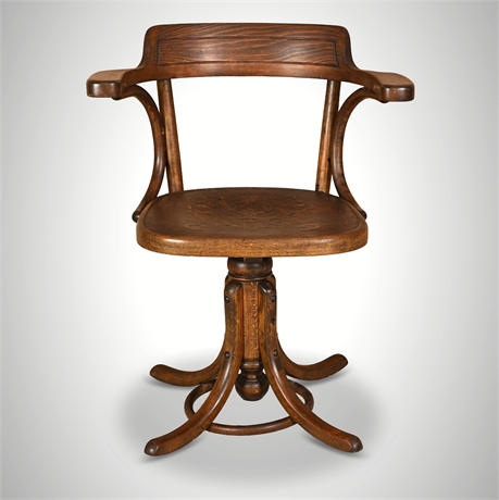 Antique Bentwood Swivel Desk Chair with Pressed Seat, Thonet Style