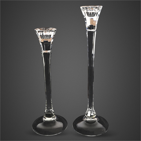 Pair of Riedel Austria Crystal Candlesticks — Tall Tapered Form, Marked