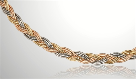 Italian 14K Tri-Color Braided Gold Necklace, 17"