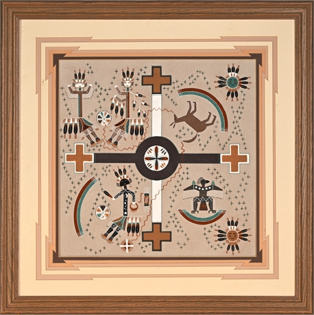 Navajo Sandpainting "Coyote Stealing Fire" — Darrell Ben, COA​​​​​​​
