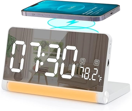 Warmurti Qi Wireless Charging Alarm Clock with Temperature Display