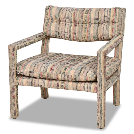 Milo Baughman Style Floral Fabric Parsons Chair