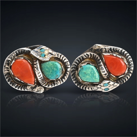 Effie Calavaza Turquoise & Coral Cuff Links