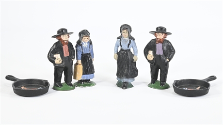 Vintage Cast Iron Amish Family +