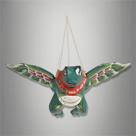 Fanciful Flying Frog Folk Art Mobile – Balinese Carved Wood