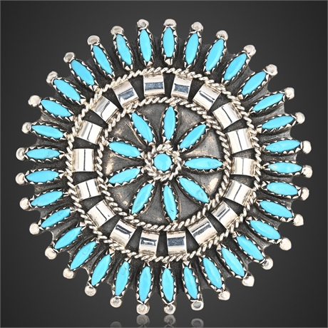 N&R Nez Sterling Turquoise Cluster Pendant Brooch Navajo