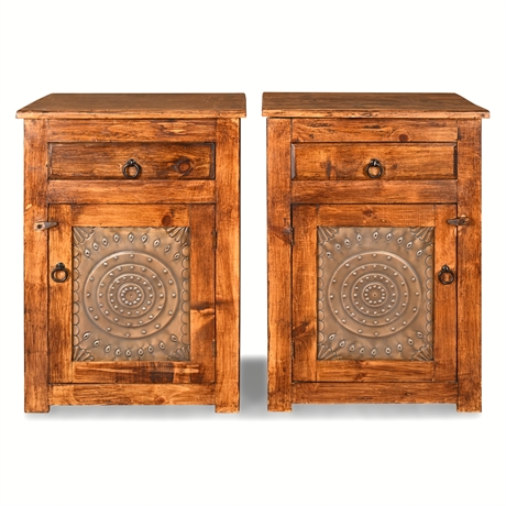 Pair Rustic by Design Nightstands w/ Copper Panels