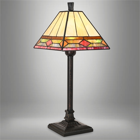 22" Geometric Stained Glass Table Lamp with Rotary Switch