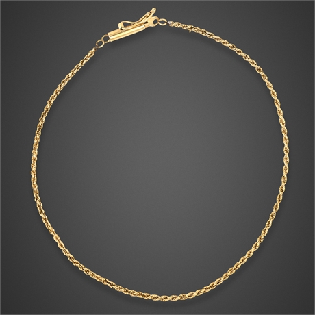 14K Gold Rope Chain Bracelet, 7.5" – 1.45g, Barrel Clasp
