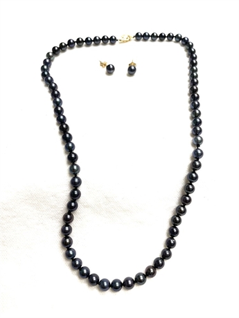 Knotted Black Pearl Necklace and Earrings Set