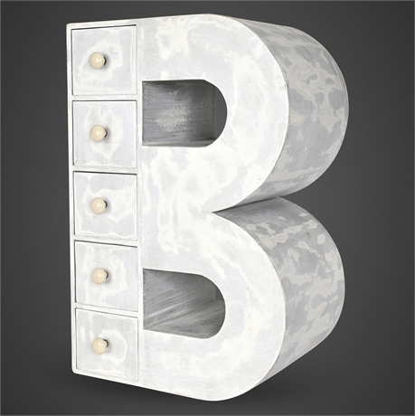 24" Industrial Letter “B” Cabinet with 5 Drawers & Shelves – Distressed White